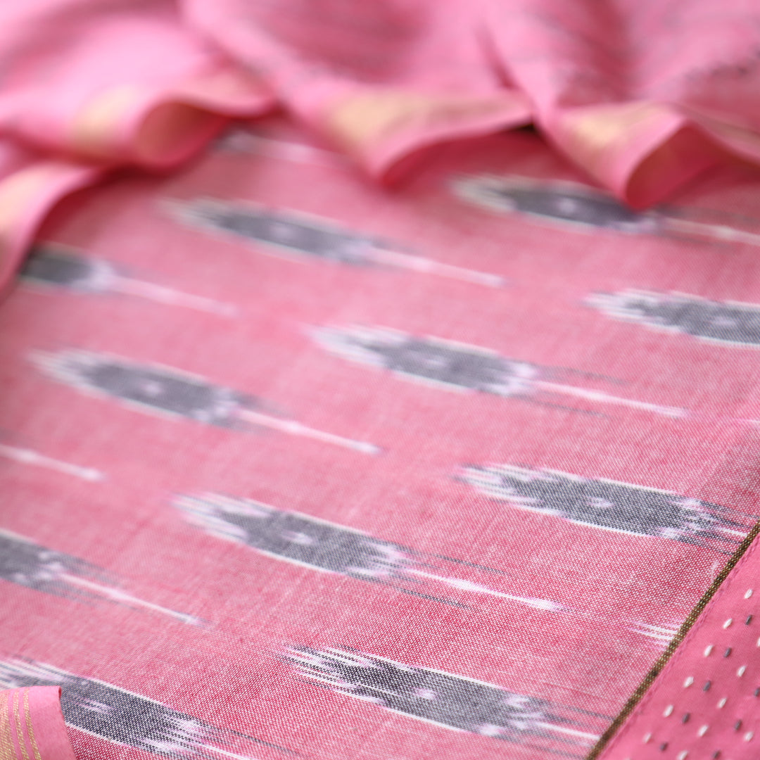 Vandana Frosty Pink All Over Ikkat Inspired Printed Handloom Cotton Suit Set