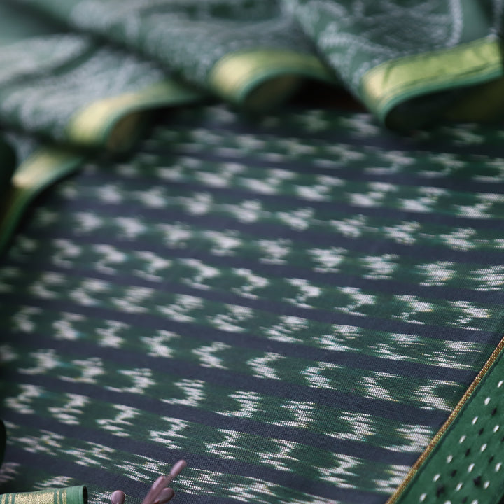 Vandana Sacramento Green All Over Ikkat Inspired Printed Handloom Cotton Suit Set