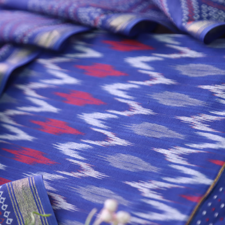 Vandana Denim Blue All Over Ikkat Inspired Printed Handloom Cotton Suit Set