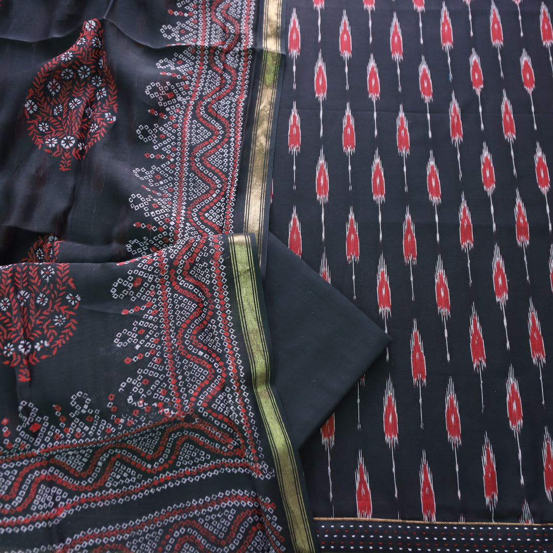 Vandana Ebony Black All Over Ikkat Inspired Printed Handloom Cotton Suit Set