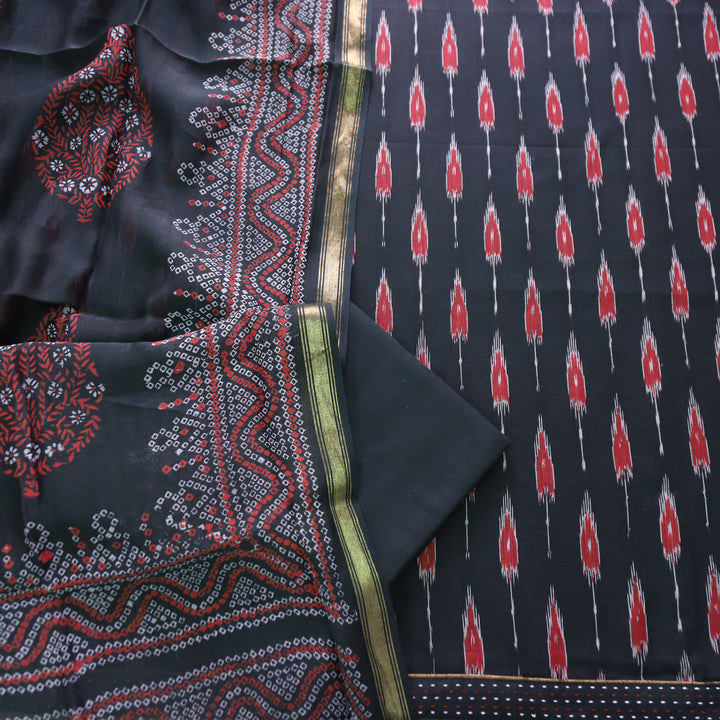Vandana Ebony Black All Over Ikkat Inspired Printed Handloom Cotton Suit Set