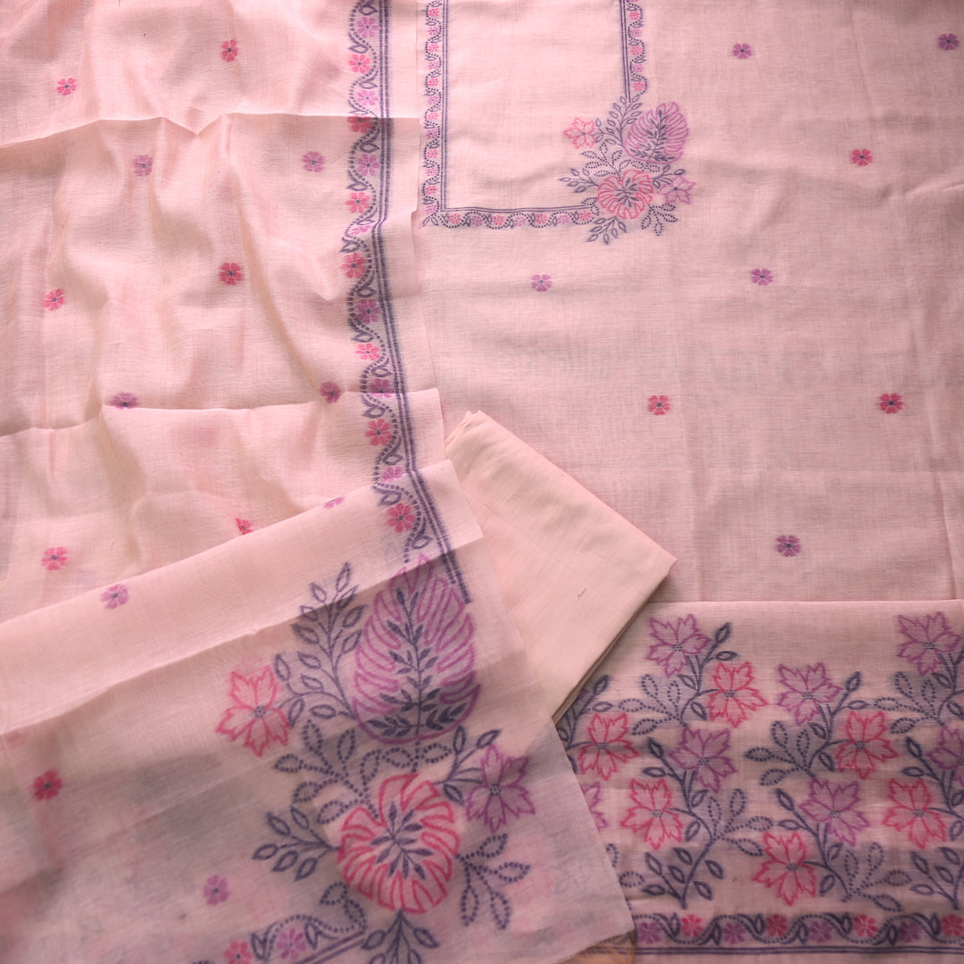 Ambarsari Dusty Pink with Authentic Floral Jamdani Weaved Chanderi Suit Set