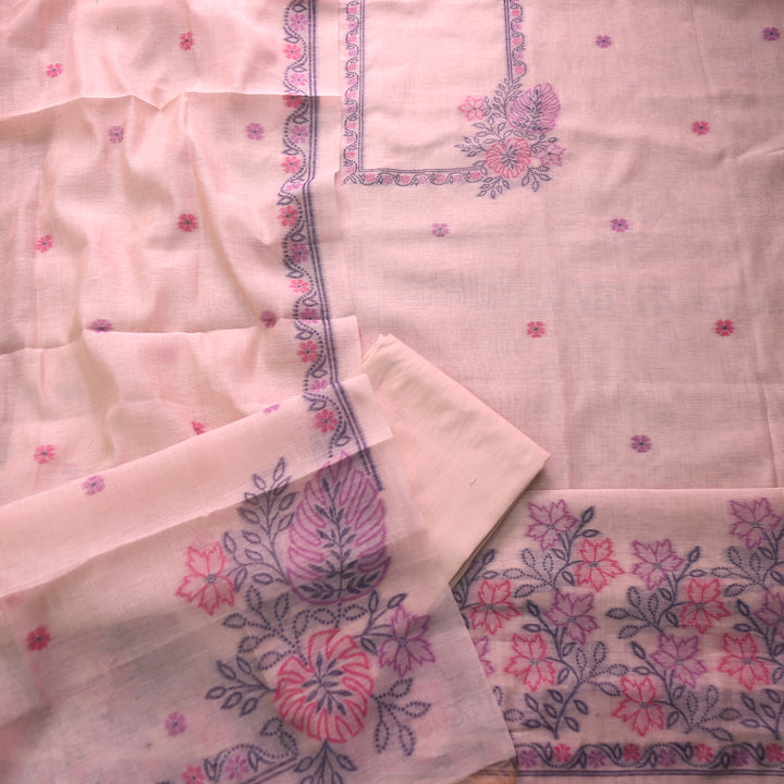 Ambarsari Dusty Pink with Authentic Floral Jamdani Weaved Chanderi Suit Set
