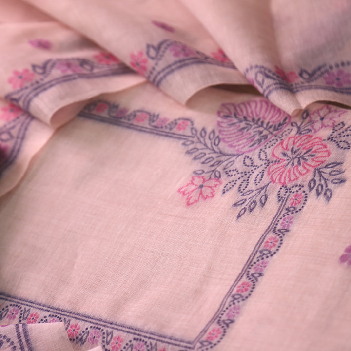 Ambarsari Dusty Pink with Authentic Floral Jamdani Weaved Chanderi Suit Set