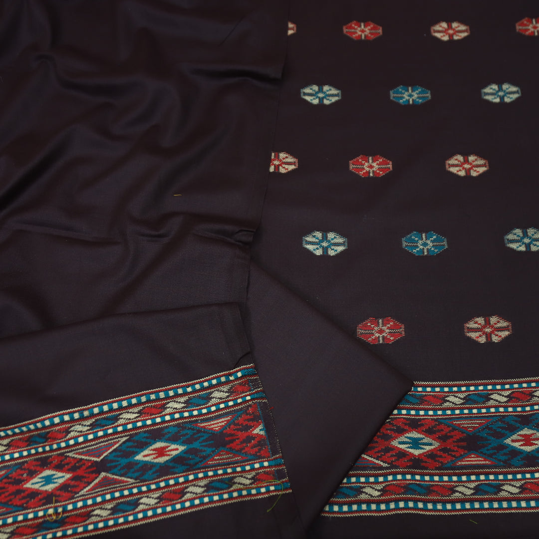 संजीवनी Ebony Black Defined by Thread Weaved Hem Semi Pashmina Winter Set