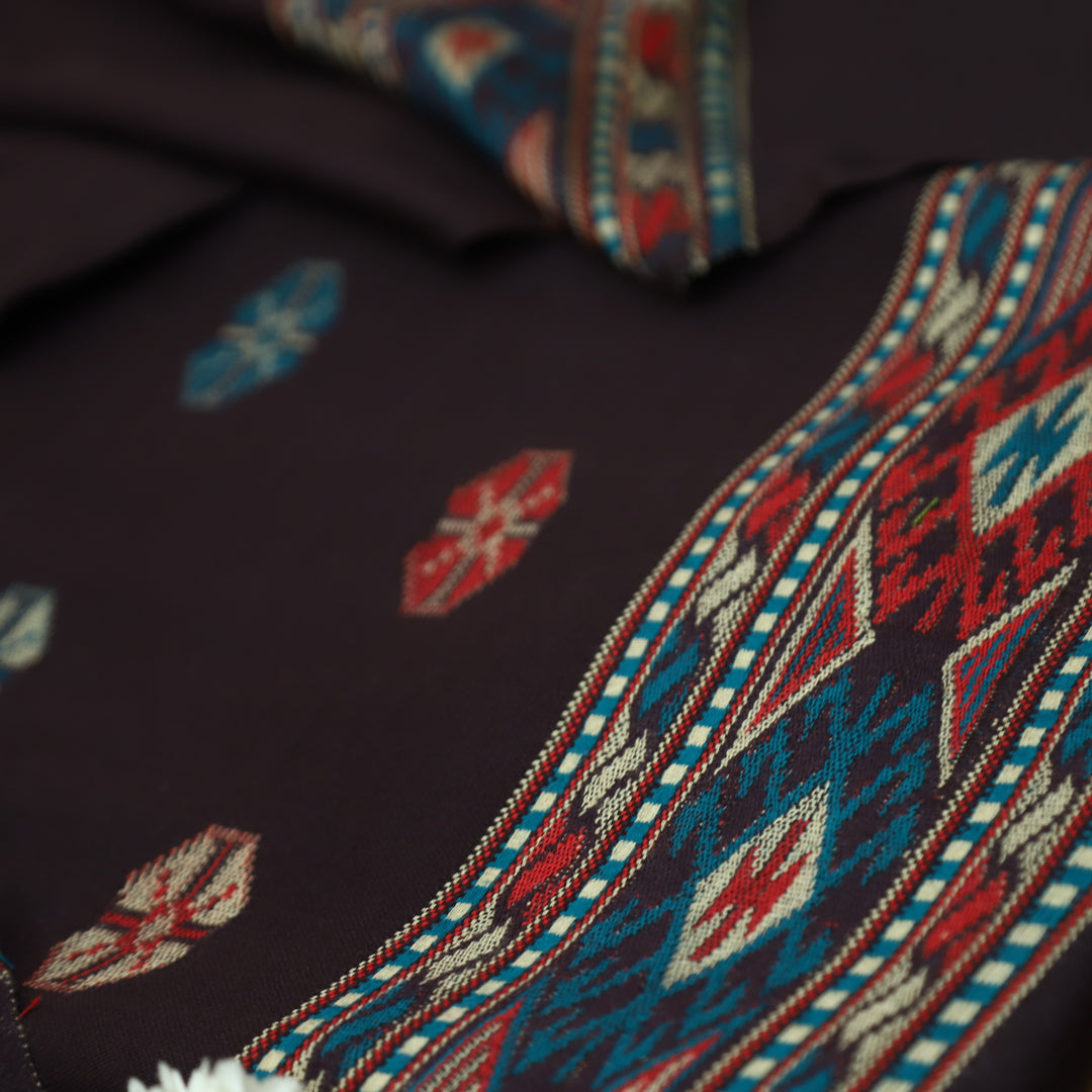 संजीवनी Ebony Black Defined by Thread Weaved Hem Semi Pashmina Winter Set