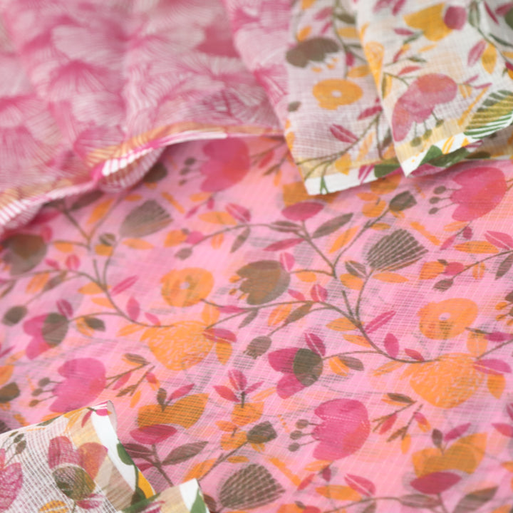 Kamleya Flamingo Pink with Pink Bottom Floral Printed Kota Doriya Suit Set