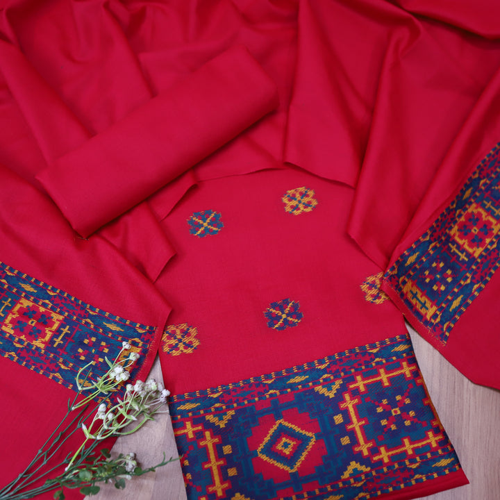 संजीवनी Neon Pink Defined by Thread Weaved Hem Semi Pashmina Winter Set