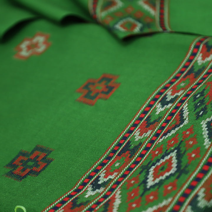 संजीवनी Dark Green Defined by Thread Weaved Hem Semi Pashmina Winter Set