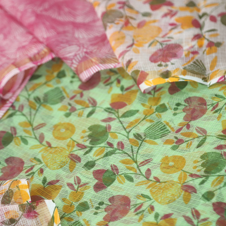 Kamleya Mint Green with Pink Bottom Floral Printed Kota Doriya Suit Set