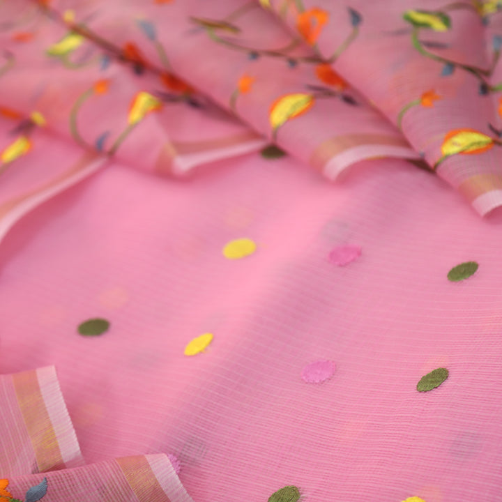 Udarri Candy Pink All Over Embriodered Buti Work Kota Doriya Suit Set