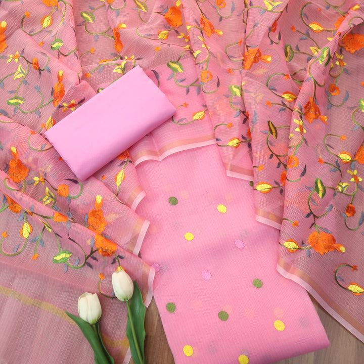 Udarri Candy Pink All Over Embriodered Buti Work Kota Doriya Suit Set