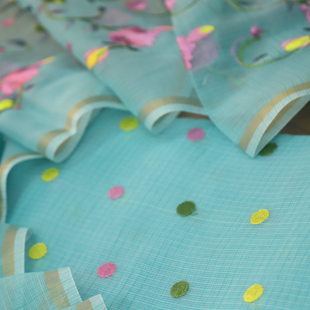 Udarri Aqua Teal All Over Embriodered Buti Work Kota Doriya Suit Set