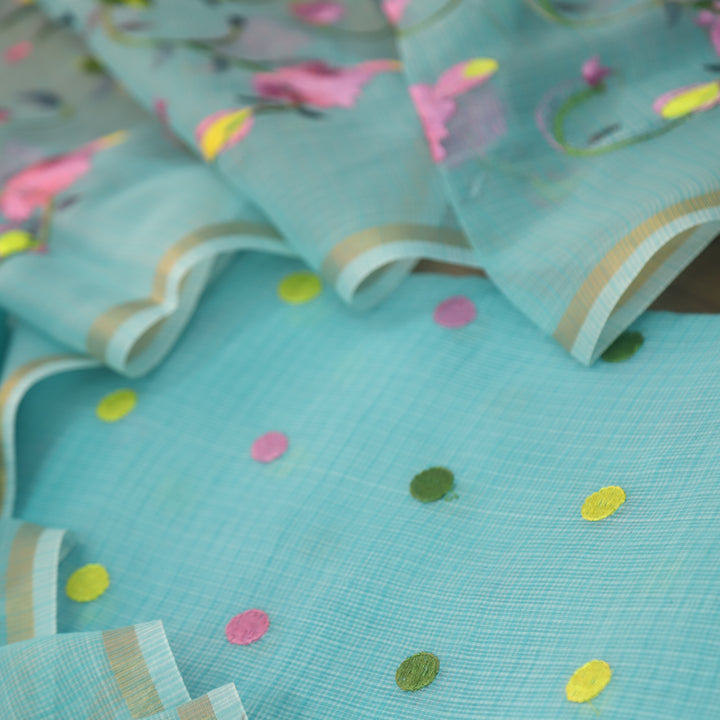 Udarri Aqua Teal All Over Embriodered Buti Work Kota Doriya Suit Set