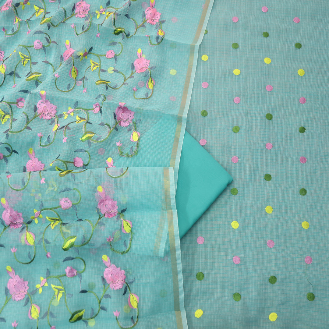 Udarri Aqua Teal All Over Embriodered Buti Work Kota Doriya Suit Set