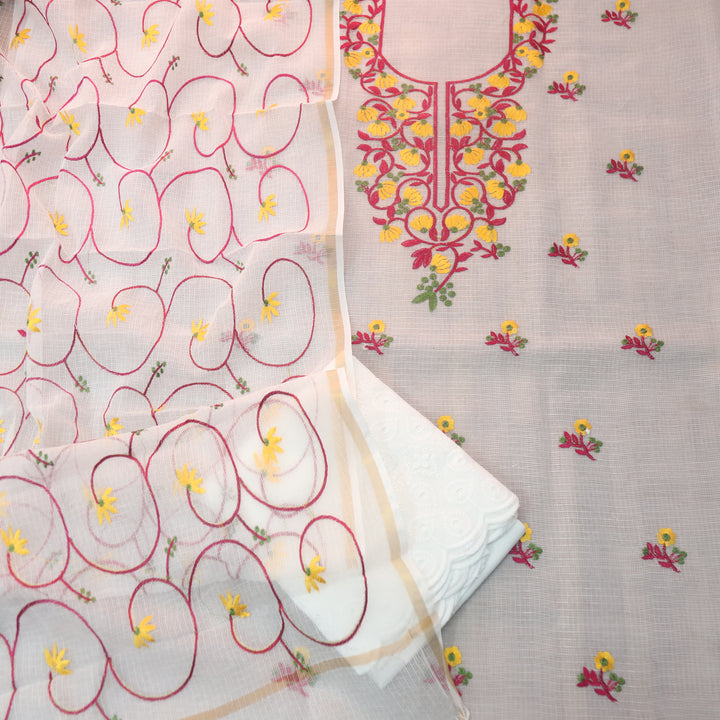 Udarri Pearl White All Over Embriodered Work Kota Doriya Suit Set