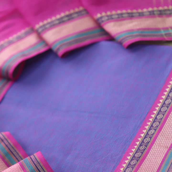 Sanskruti Purple with Pink Dupatta South Cotton Temple Hem Suit Set