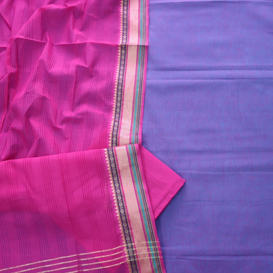 Sanskruti Purple with Pink Dupatta South Cotton Temple Hem Suit Set
