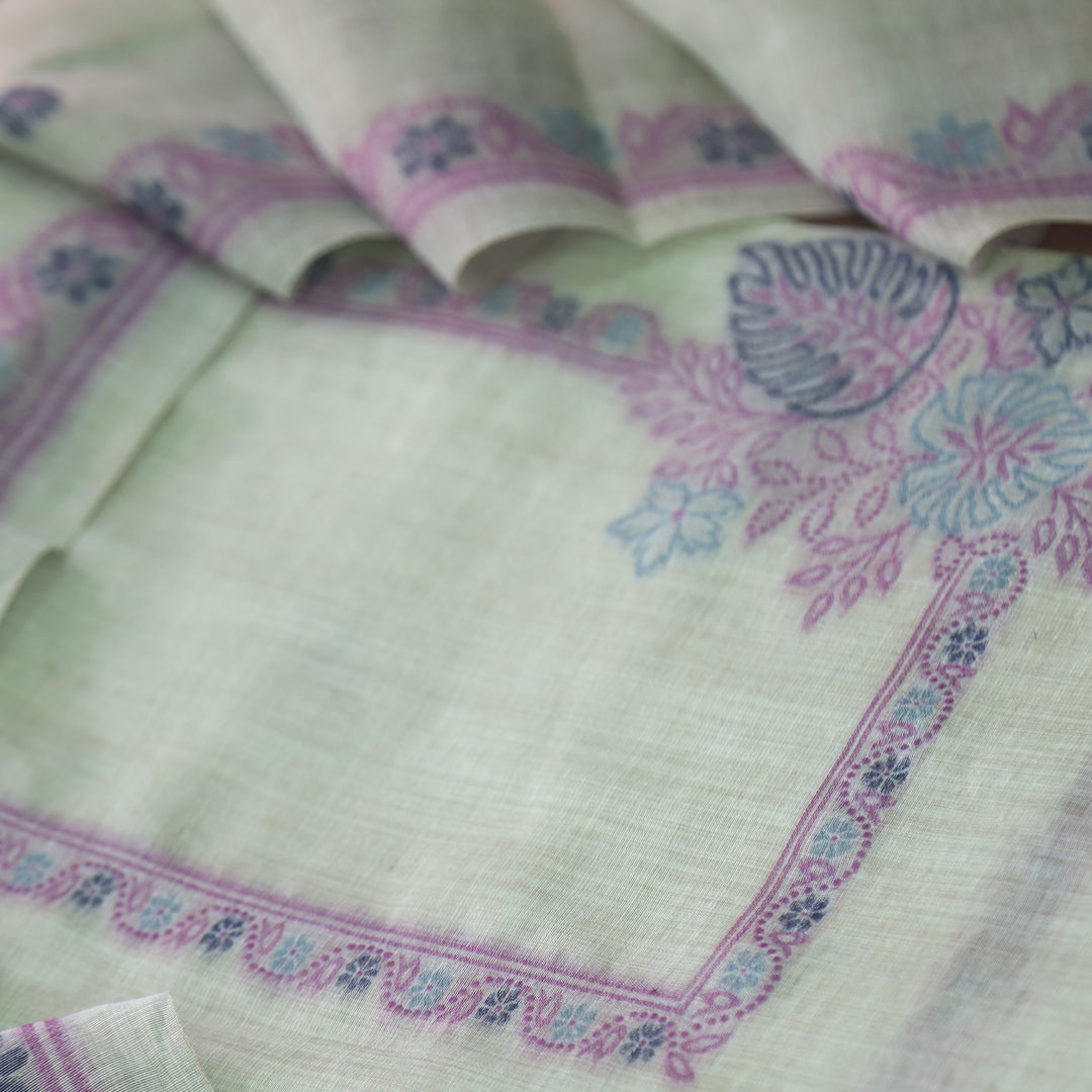 Ambarsari Fern Green with Authentic Floral Jamdani Weaved Chanderi Suit Set