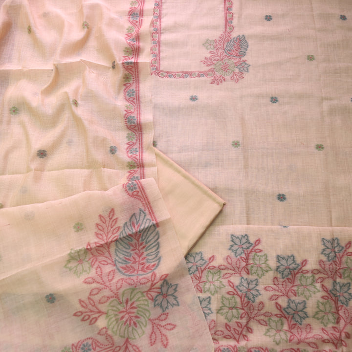 Ambarsari Warm Peach with Authentic Floral Jamdani Weaved Chanderi Suit Set