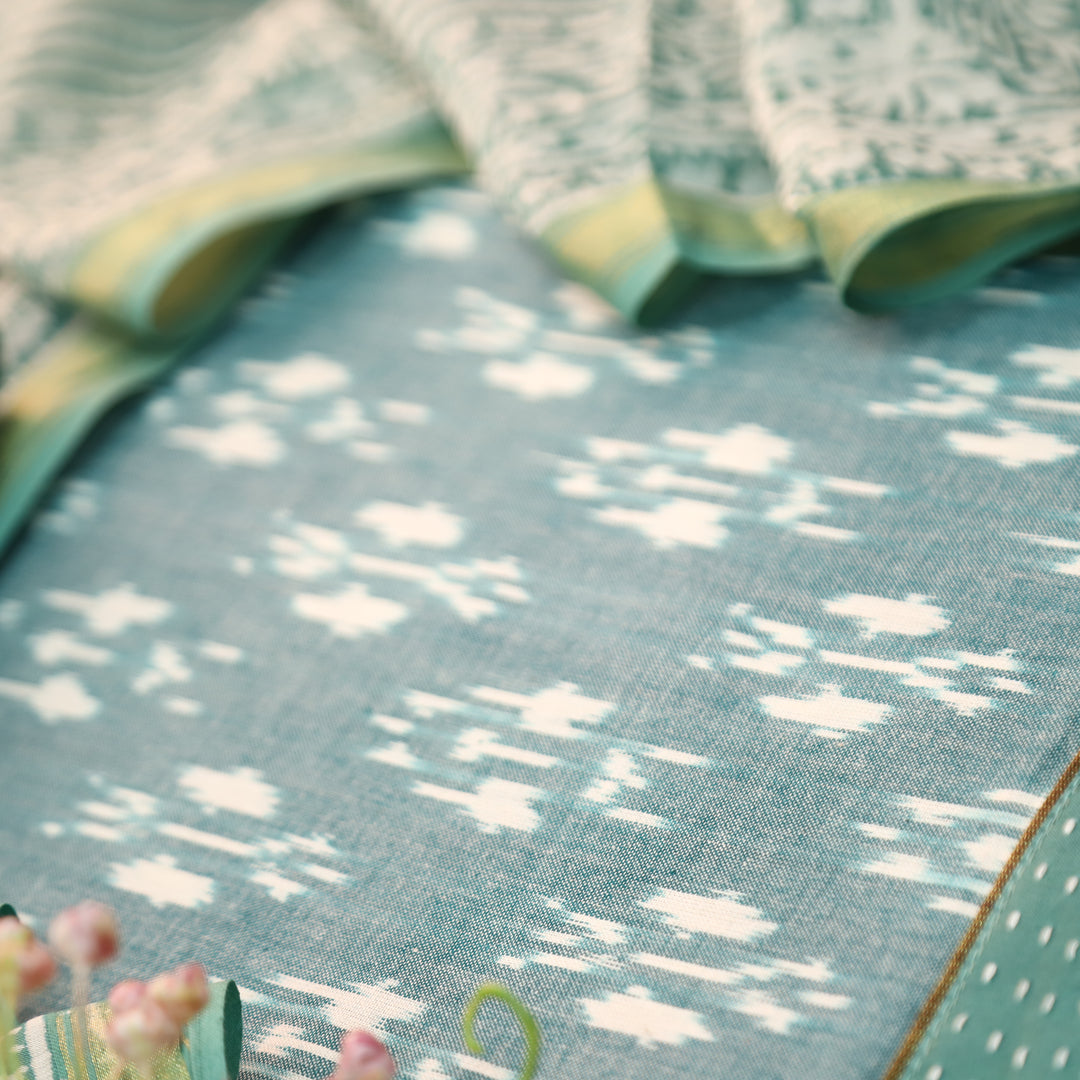 Vandana Castleton Sage All Over Ikkat Inspired Printed Handloom Cotton Suit Set