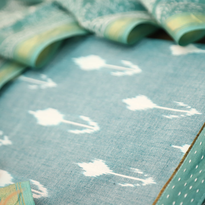 Vandana Sage Fern All Over Ikkat Inspired Printed Handloom Cotton Suit Set