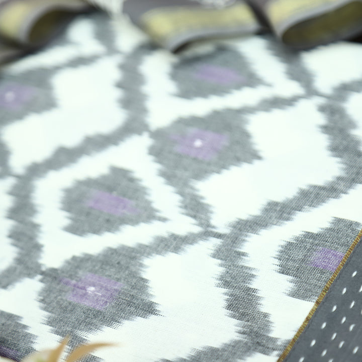 Vandana Sky Grey All Over Ikkat Inspired Printed Handloom Cotton Suit Set