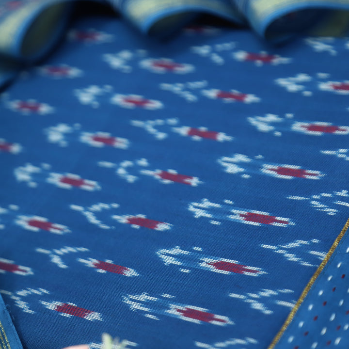 Vandana Prussian Blue All Over Ikkat Inspired Printed Handloom Cotton Suit Set
