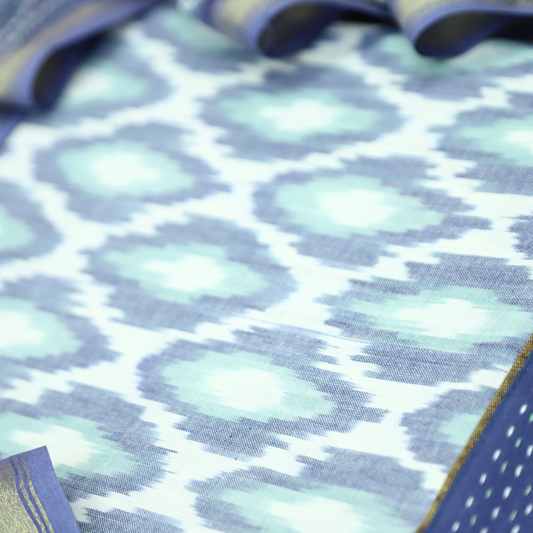 Vandana Ashy Blue All Over Ikkat Inspired Printed Handloom Cotton Suit Set