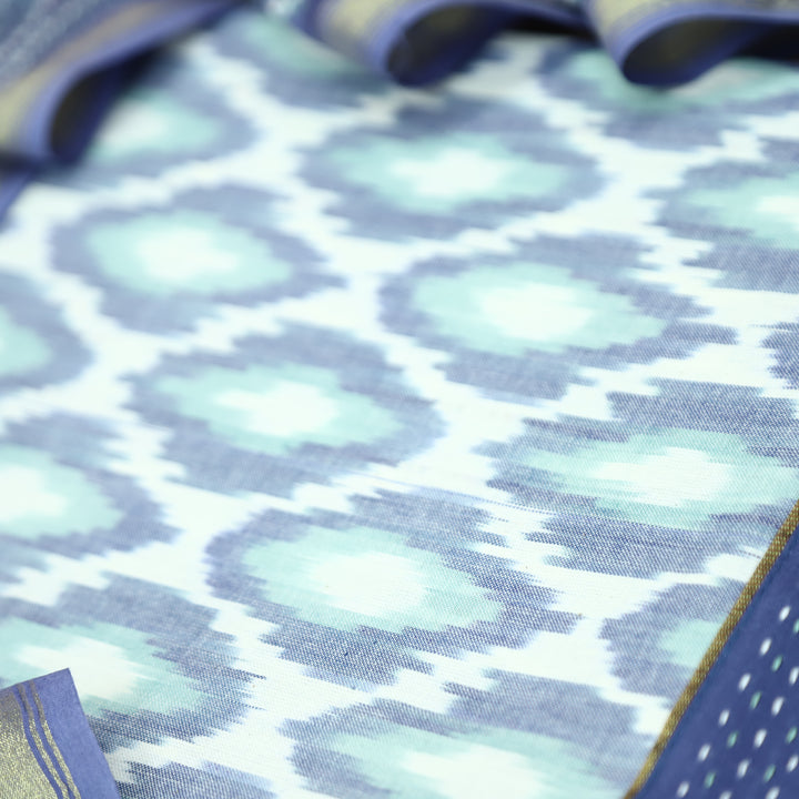Vandana Ashy Blue All Over Ikkat Inspired Printed Handloom Cotton Suit Set