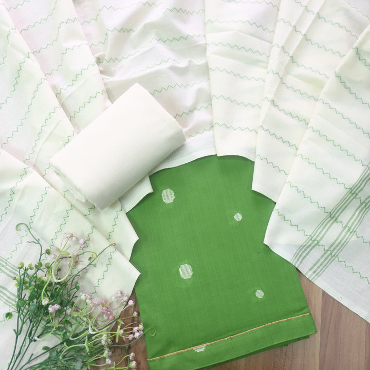 Wamiqa Grass Green All Over Thread Weaved Buti Work Cotton Suit Set