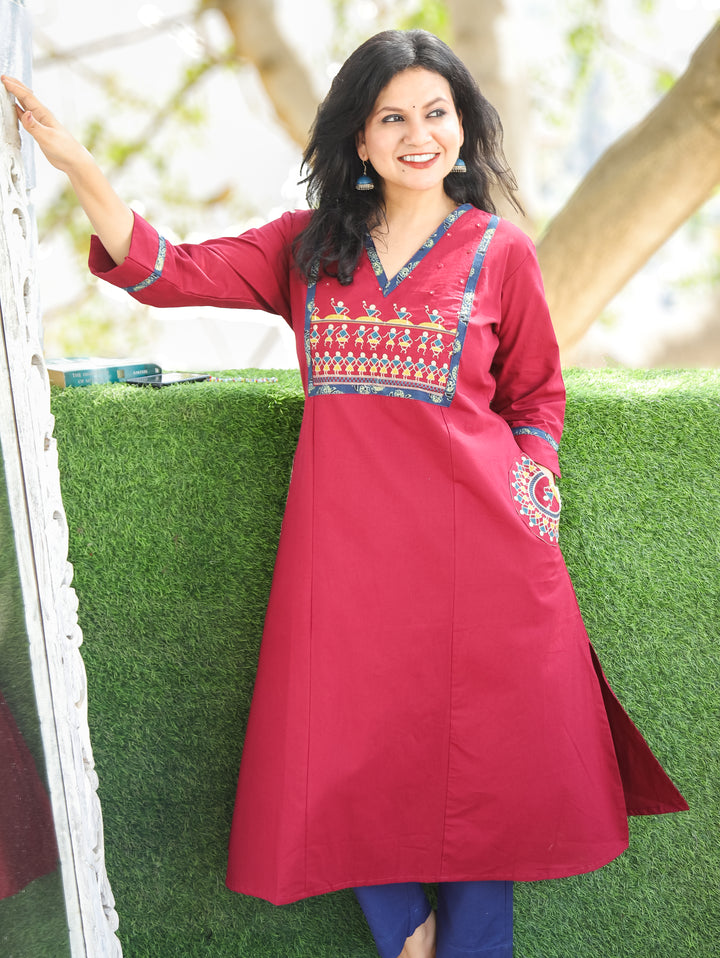 Kishori Wine Purple Warli Cotton Kurti