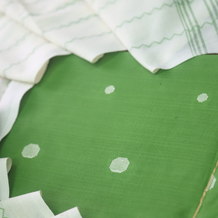 Wamiqa Grass Green All Over Thread Weaved Buti Work Cotton Suit Set