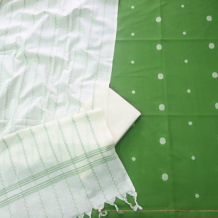 Wamiqa Grass Green All Over Thread Weaved Buti Work Cotton Suit Set