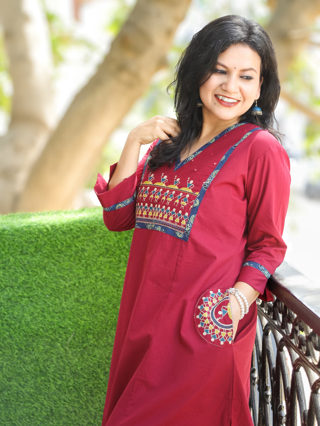 Kishori Wine Purple Warli Cotton Kurti