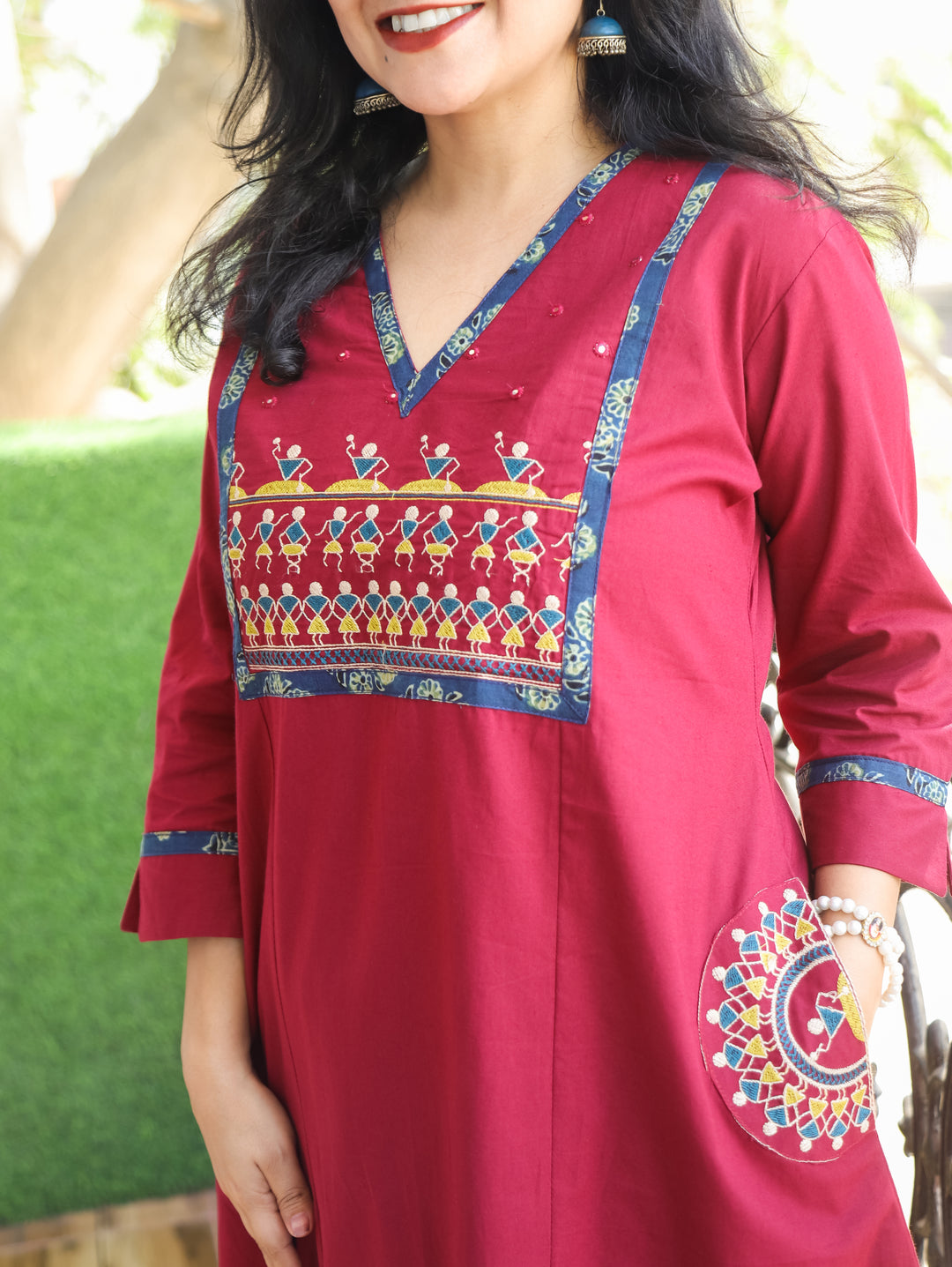 Kishori Wine Purple Warli Cotton Kurti