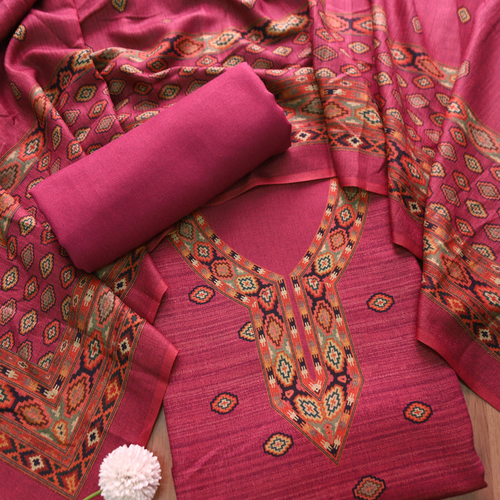 भानु Blush Mauve with Elegant Digital Printed Work Semi Pashmina winter Set
