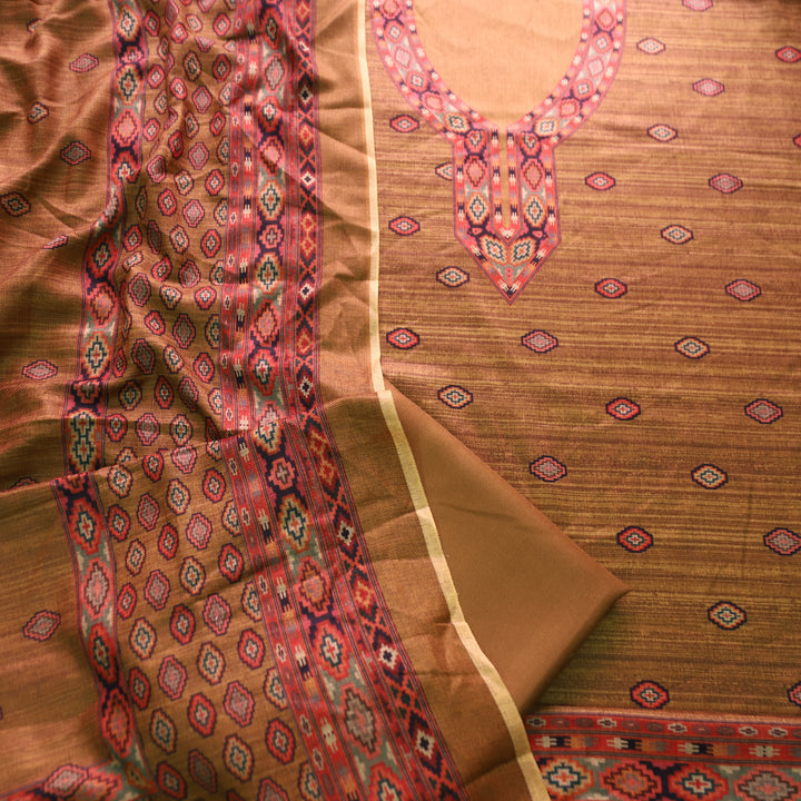 भानु Olive Brownish with Elegant Digital Printed Work Semi Pashmina winter Set