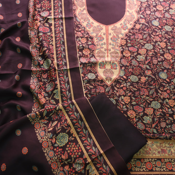 किशोरी Oil Black Elegant Digital Floral Printed Work Semi Pashmina winter Set