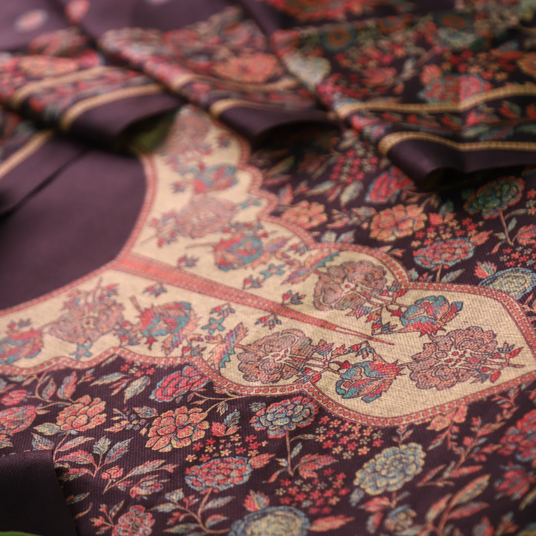 किशोरी Oil Black Elegant Digital Floral Printed Work Semi Pashmina winter Set