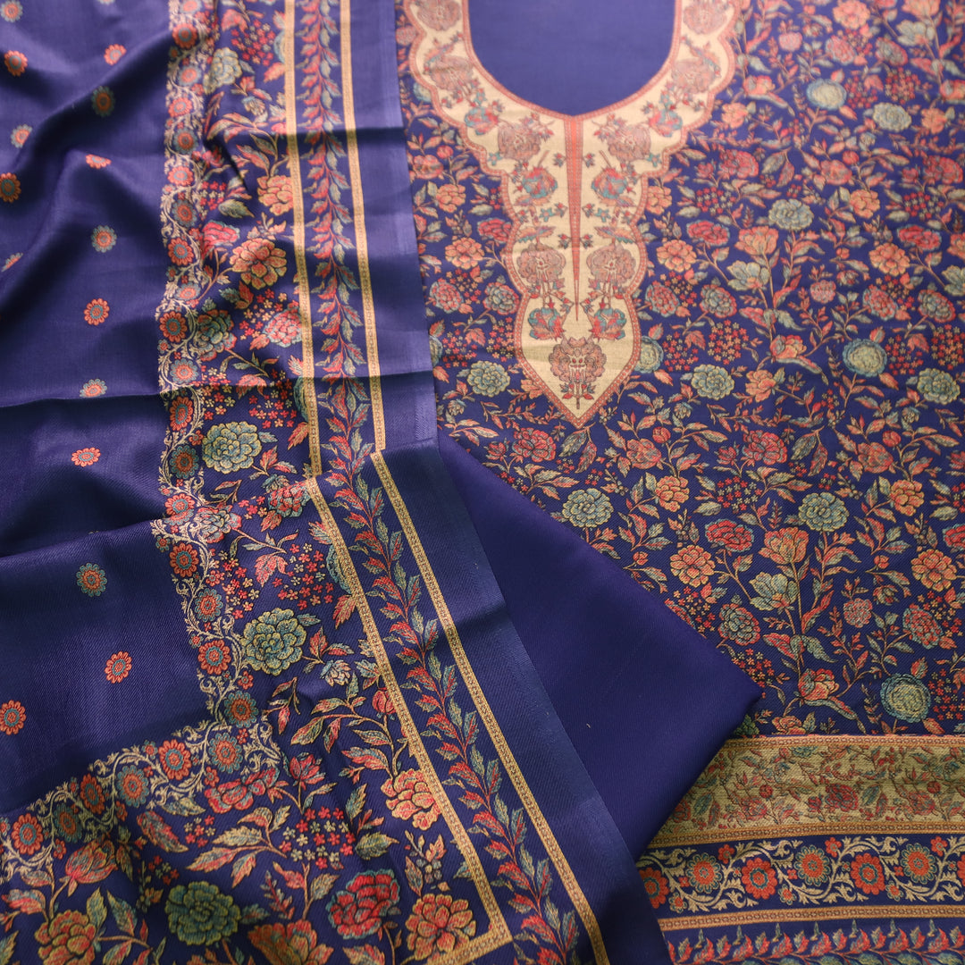 किशोरी Royal Blue Elegant Digital Floral Printed Work Semi Pashmina winter Set