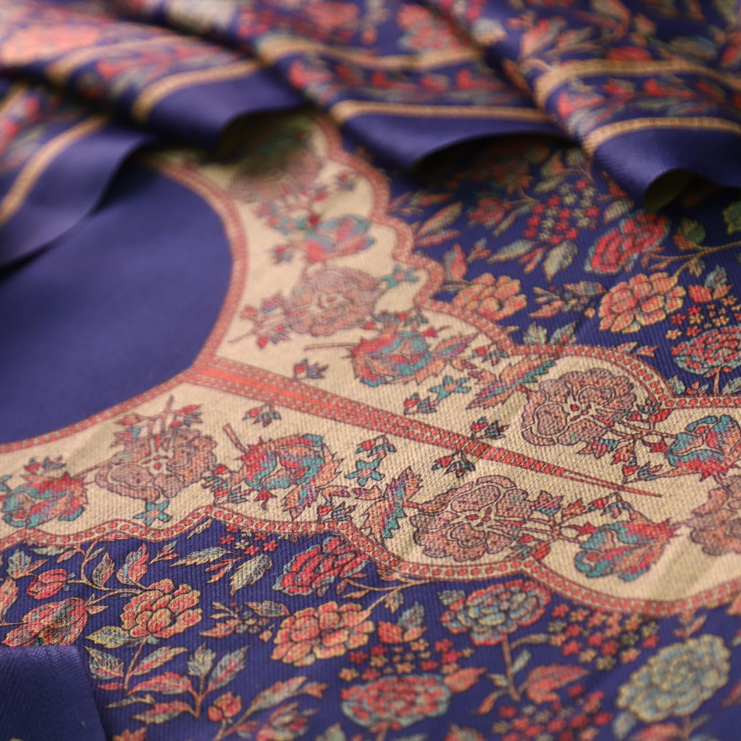 किशोरी Royal Blue Elegant Digital Floral Printed Work Semi Pashmina winter Set