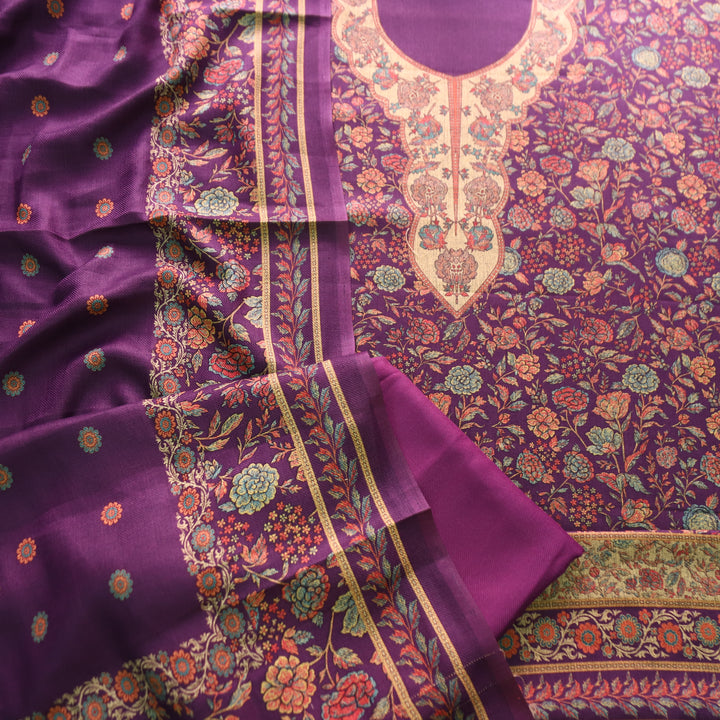 किशोरी Vibrant Purple Elegant Digital Floral Printed Work Semi Pashmina winter Set