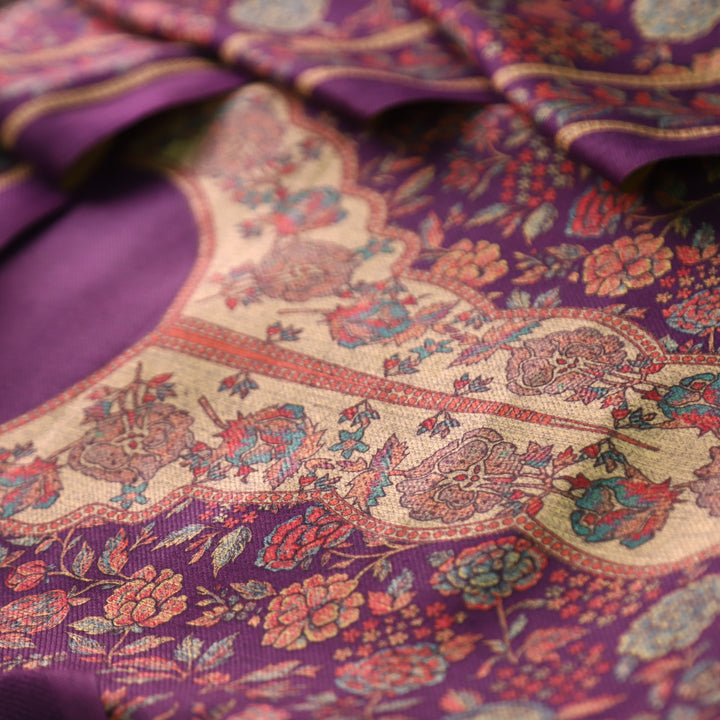 किशोरी Vibrant Purple Elegant Digital Floral Printed Work Semi Pashmina winter Set