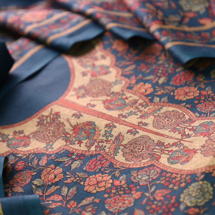 किशोरी Cerulean Teal Elegant Digital Floral Printed Work Semi Pashmina winter Set