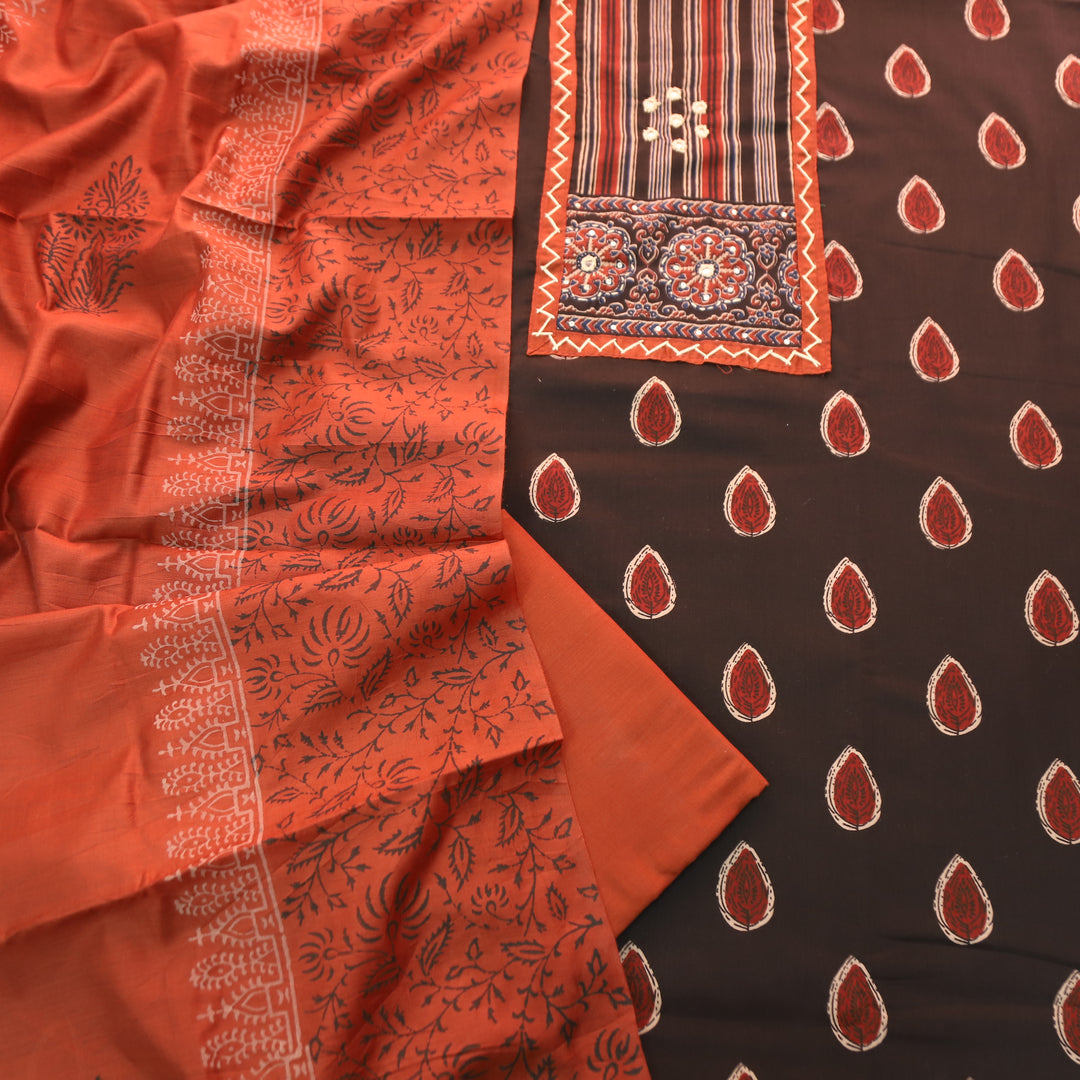 Dashtaan Night Black Kutch Patch with Thread Work Ajrak Printed Cotton Suit Set