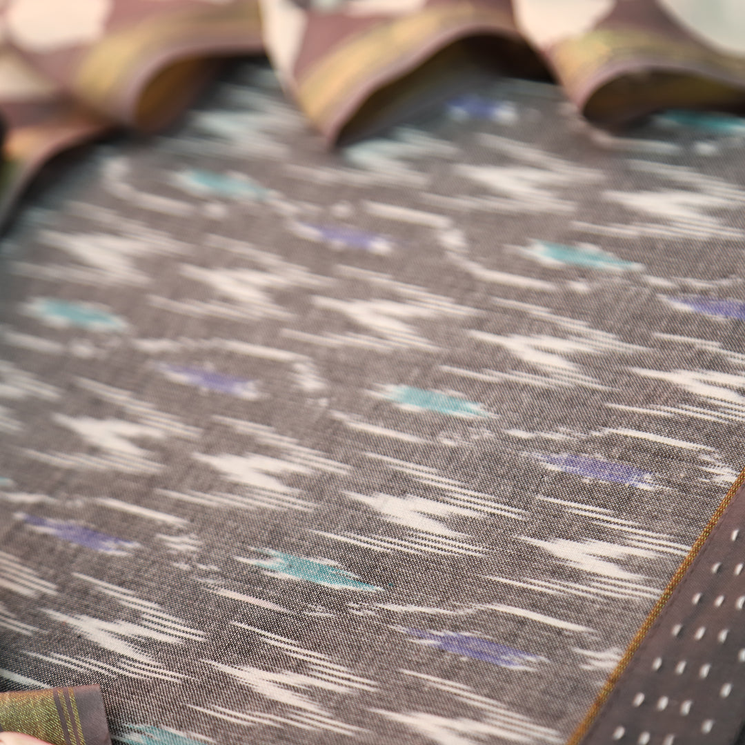 Vandana Shadow Grey All Over Ikkat Inspired Printed Handloom Cotton Suit Set