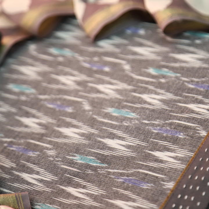 Vandana Shadow Grey All Over Ikkat Inspired Printed Handloom Cotton Suit Set
