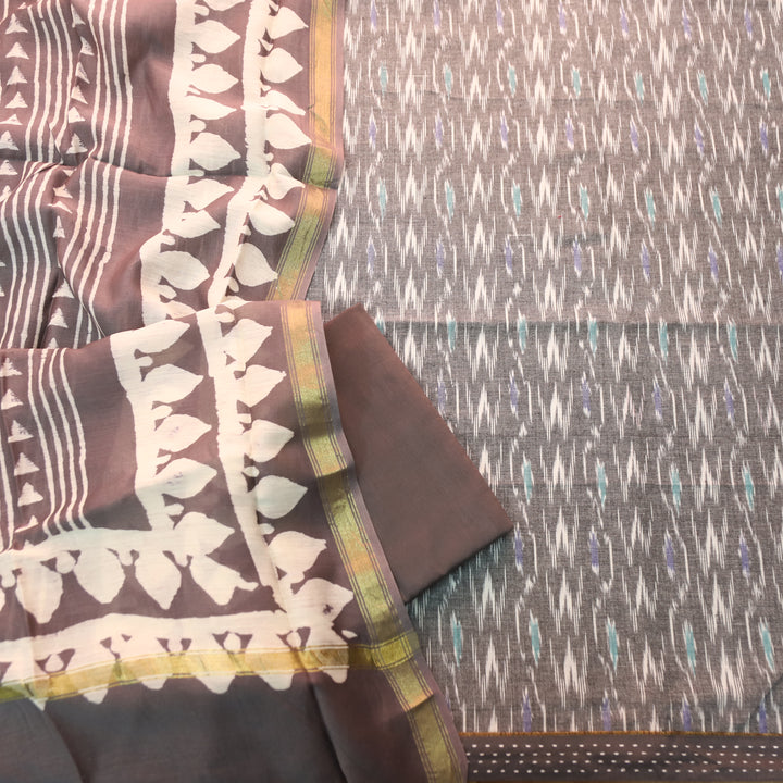 Vandana Shadow Grey All Over Ikkat Inspired Printed Handloom Cotton Suit Set