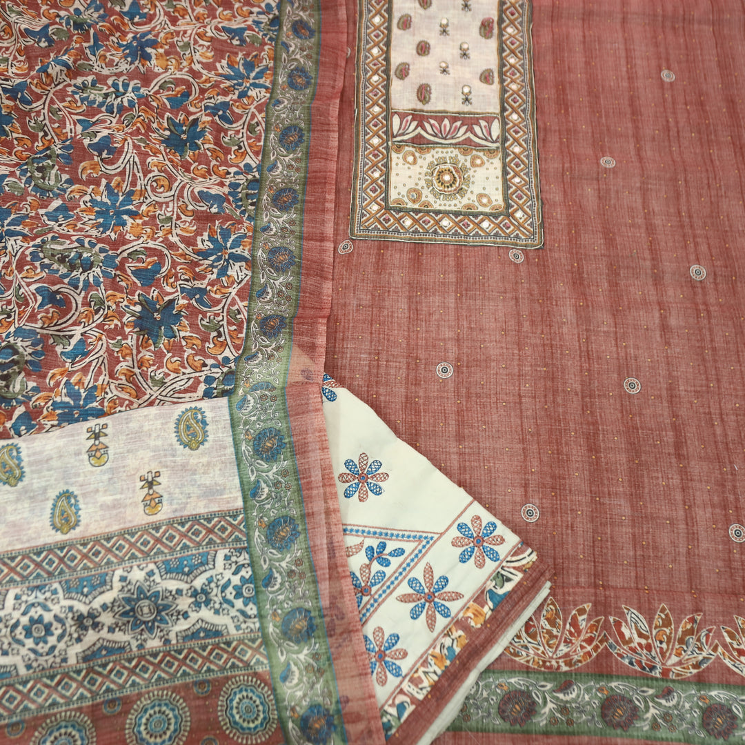 Anokhi Mauve PInk Moti wih Chain Style Zari Digital Printed Yoke Cotton Linen Set